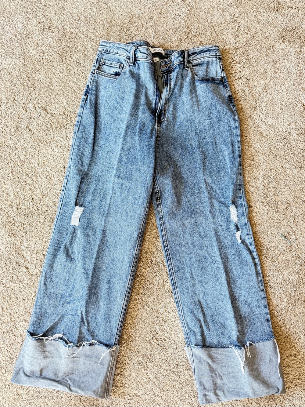 Zenana Outfitters Light Blue Wide Leg Jeans with Raw Cuff